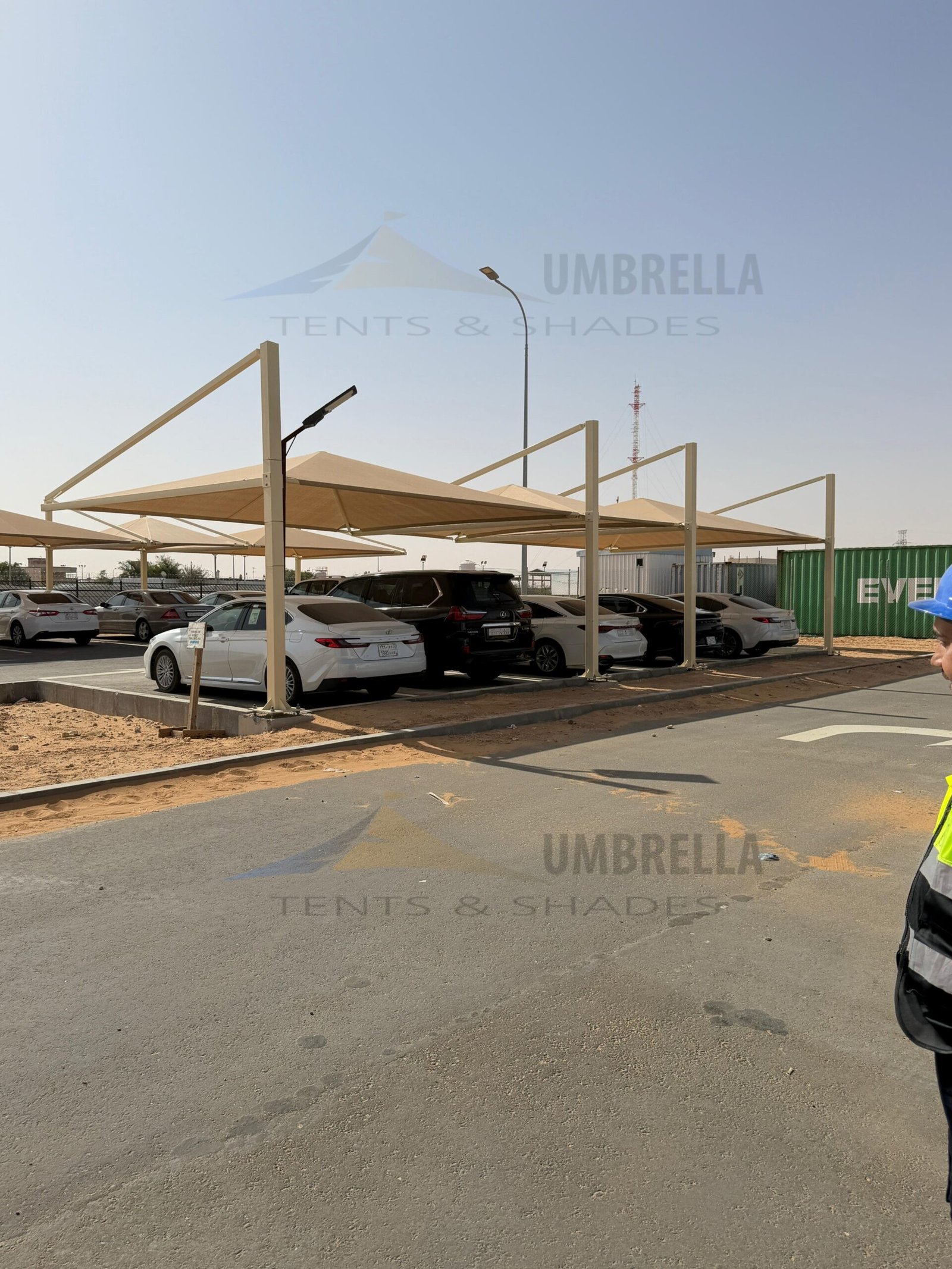 Top Supported Pyramid Car Parking Shade Installation Top Supported Pyramid Car Parking Shade Installation